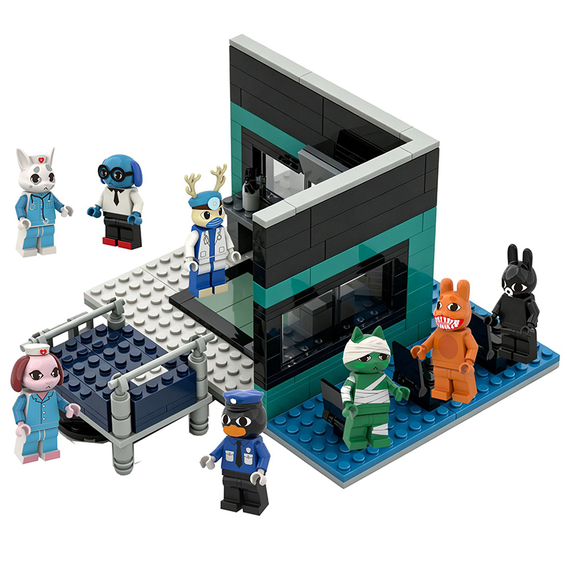 Animal Hospital Game Characters Minifigs Building Block Cat Nurse Duck Security Dog Nurse Deer Doctor Monster Patient Toy Gifts 958