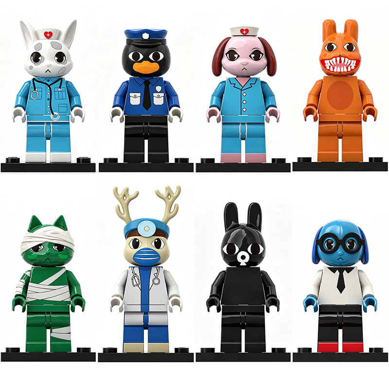 Animal Hospital Game Characters Minifigs Building Block Cat Nurse Duck Security Dog Nurse Deer Doctor Monster Patient Toy Gifts 958