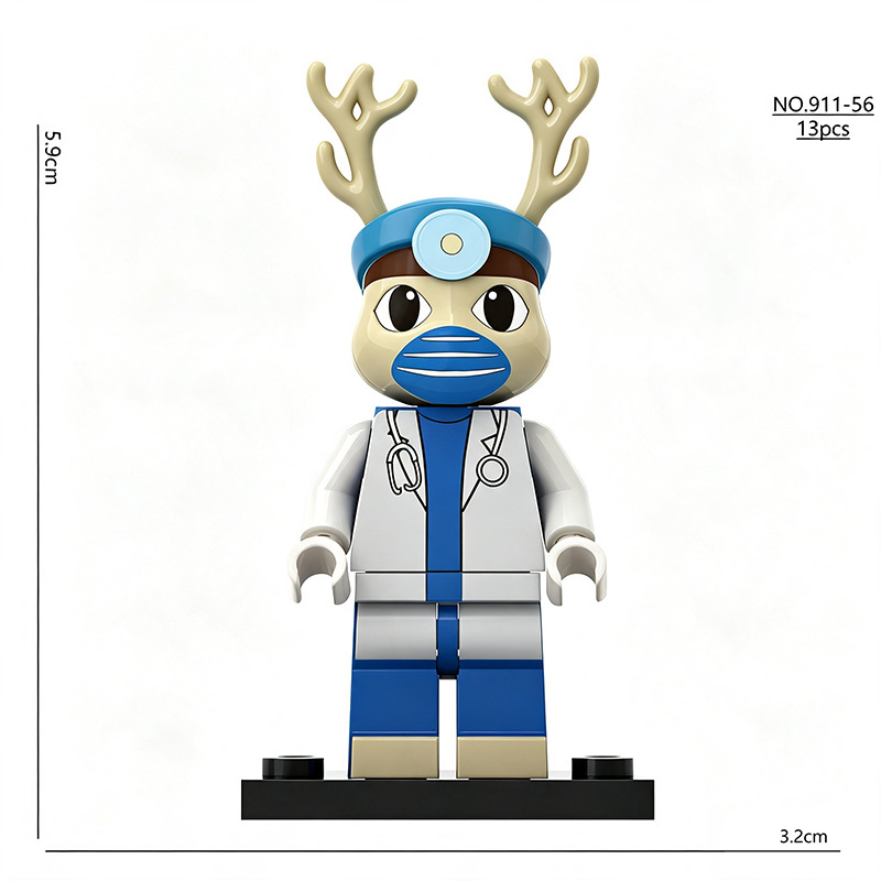 Animal Hospital Game Characters Minifigs Building Block Cat Nurse Duck Security Dog Nurse Deer Doctor Monster Patient Toy Gifts 958