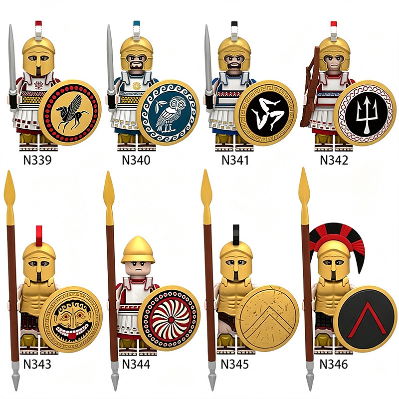 Medieval Kinght Ancient Greek Warrior Minifigs Classical Greek Soldiers Building Block Spears Shields Spartan Style Historical Toys Gifts N339-346