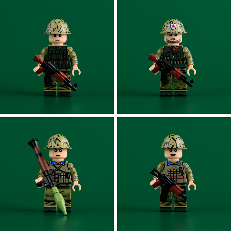 Chinese 1985 PLA Soldier Minifigs Building Blocks UV Printing Sino-Vietnamese War Militia Army Weapon Soldier Bricks Toys MTUV190-193