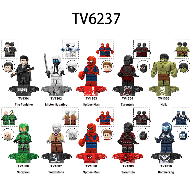 Marvel Spiderman Mister Negative Punisher Minifigs Building Block Hulk Tarantula Superhero DC Comics Toy Fans Gift TV6237