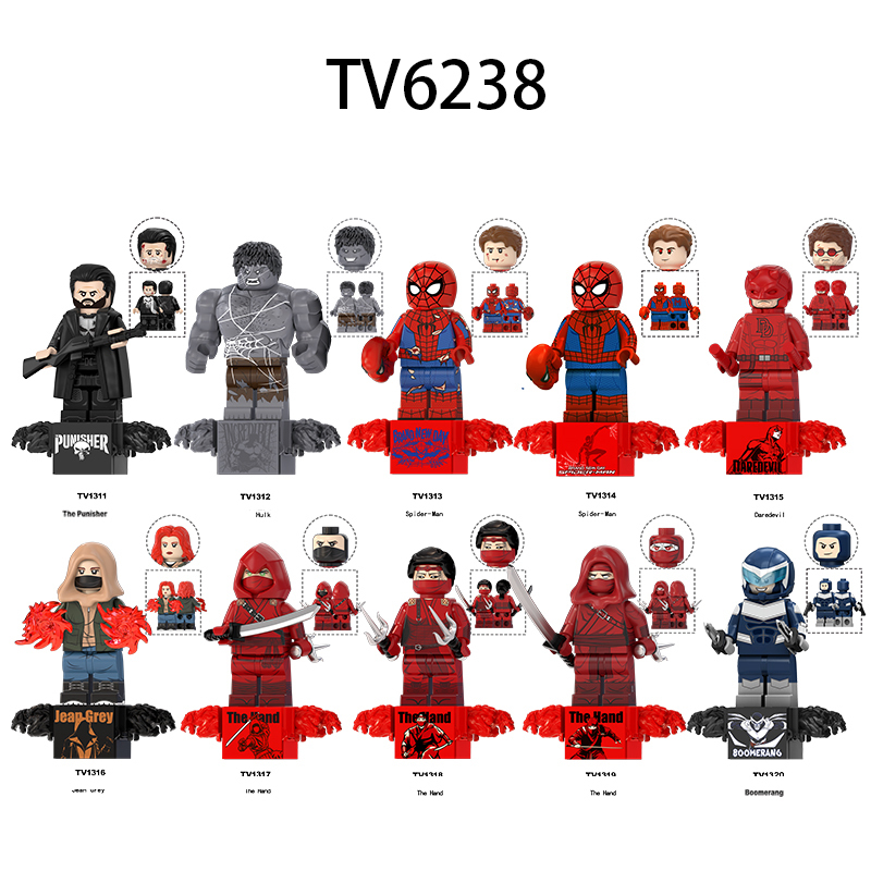 Marvel Spiderman Boomerang Punisher Minifigs Building Block Hulk Hand Superhero DC Comics Toy Fans Gift TV6238