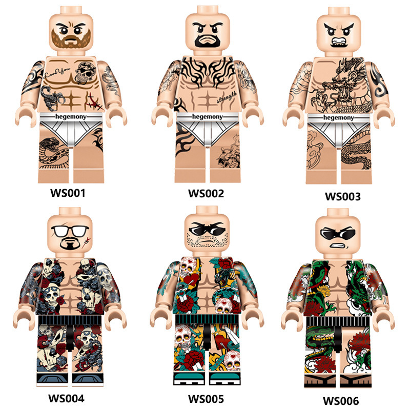 Vintage Monogram Gangster Tattoo Full Body Building Block Street Style Minifigs Collectible Toy Model Gifts MS001-006