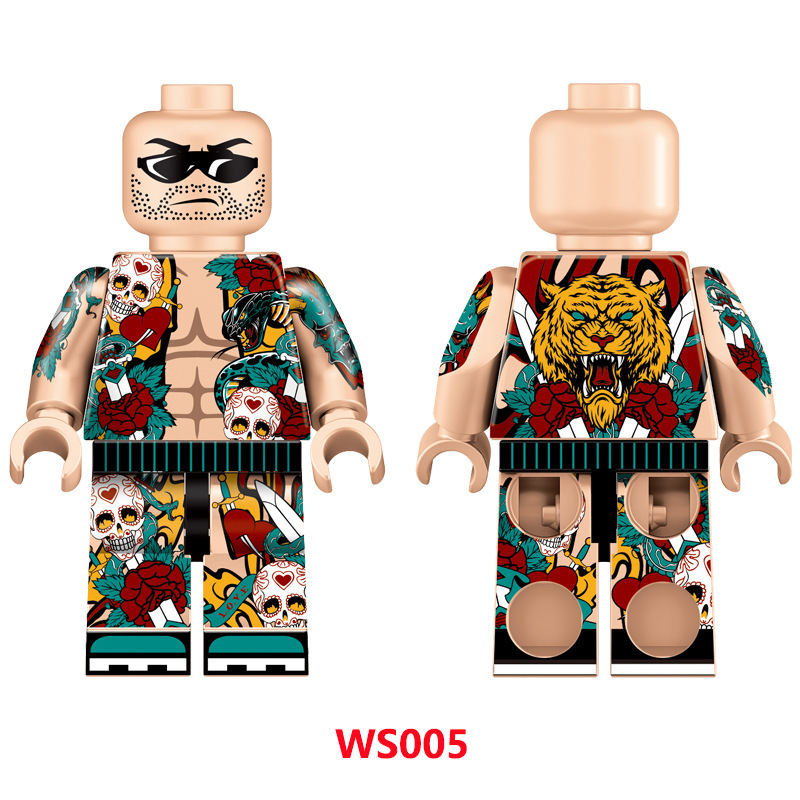 Vintage Monogram Gangster Tattoo Full Body Building Block Street Style Minifigs Collectible Toy Model Gifts MS001-006
