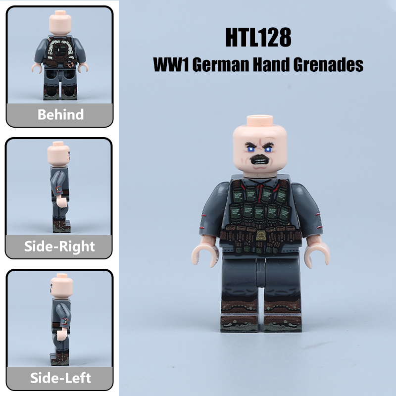 WW1 German Soldier Hand Grenades Building Block UV Printed Army Infantry Minifigs Historical Soldier Gifts Toy HTL128-134