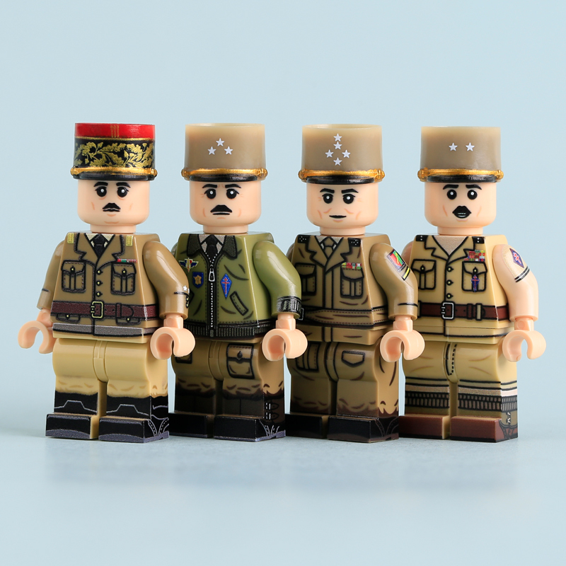 WW2 Free French Leaders Minifigs French Resistance Charles de Gaulle Building Blocks Military Major Army General Historical Soliders Toy Gifts MTUV134-137