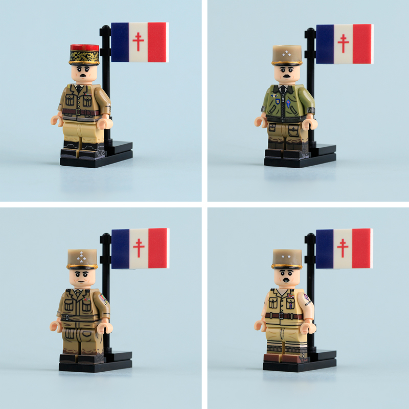 WW2 Free French Leaders Minifigs French Resistance Charles de Gaulle Building Blocks Military Major Army General Historical Soliders Toy Gifts MTUV134-137