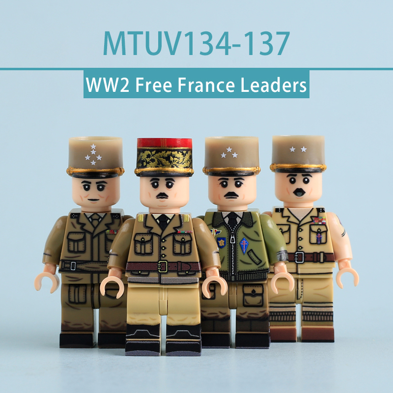 WW2 Free French Leaders Minifigs French Resistance Charles de Gaulle Building Blocks Military Major Army General Historical Soliders Toy Gifts MTUV134-137