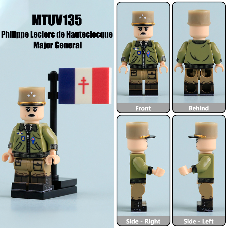 WW2 Free French Leaders Minifigs French Resistance Charles de Gaulle Building Blocks Military Major Army General Historical Soliders Toy Gifts MTUV134-137