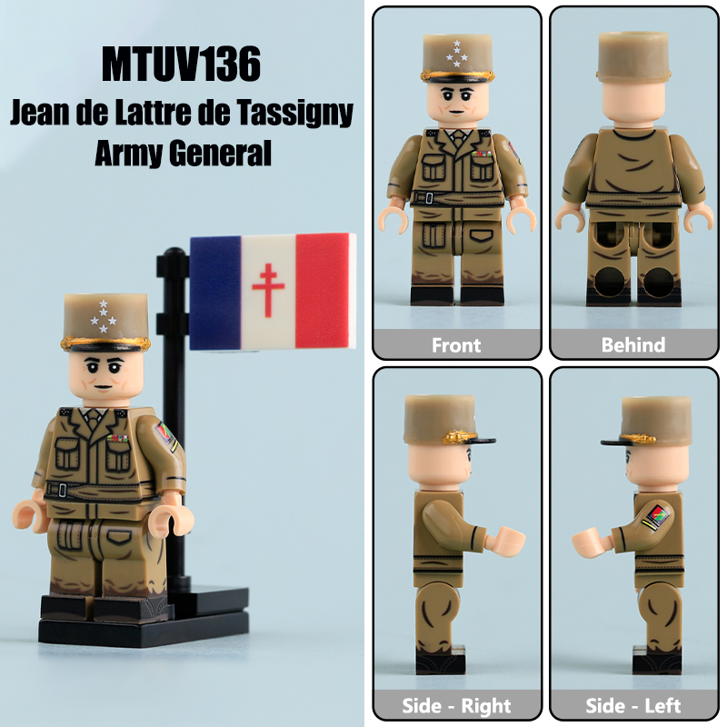 WW2 Free French Leaders Minifigs French Resistance Charles de Gaulle Building Blocks Military Major Army General Historical Soliders Toy Gifts MTUV134-137
