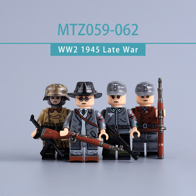 WW2 German Soldier 1945 Late War Minifigs Building Block Historical Military Building Block Volkssturm MP40 STG44  Army Weapon Toy Gifts MTZ059-062