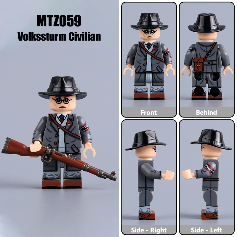 WW2 German Soldier 1945 Late War Minifigs Building Block Historical Military Building Block Volkssturm MP40 STG44  Army Weapon Toy Gifts MTZ059-062