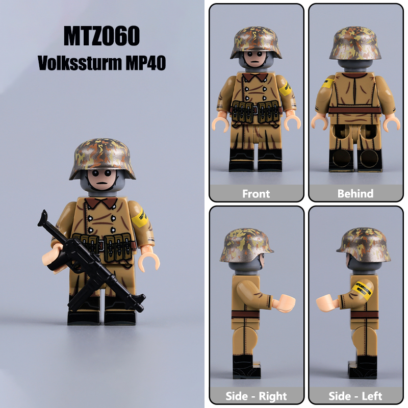 WW2 German Soldier 1945 Late War Minifigs Building Block Historical Military Building Block Volkssturm MP40 STG44  Army Weapon Toy Gifts MTZ059-062