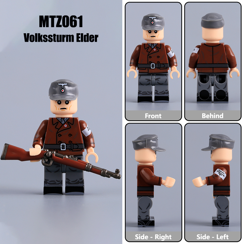 WW2 German Soldier 1945 Late War Minifigs Building Block Historical Military Building Block Volkssturm MP40 STG44  Army Weapon Toy Gifts MTZ059-062