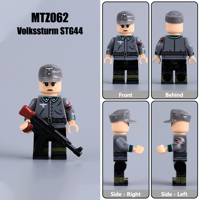 WW2 German Soldier 1945 Late War Minifigs Building Block Historical Military Building Block Volkssturm MP40 STG44  Army Weapon Toy Gifts MTZ059-062