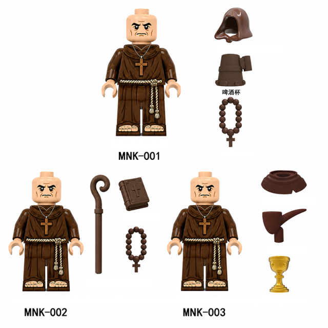 Medieval Monk Aldric Minifigs Monastery Cleric Character Religious Priest Building Block  MOC Collectible Toy Gifts Compatible MNK001 MNK002 MNK003  MNK004