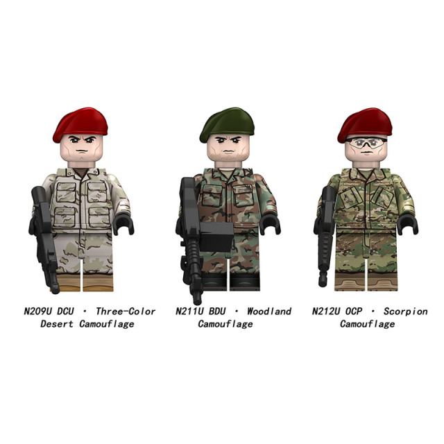 Modern American Army Military Soldiers Minifigs Building Block UV Printed DCU BDU OCP Scorpion Camouflage Children Toy Gifts N209U-212U
