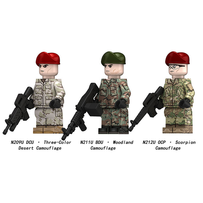 Modern American Army Military Soldiers Minifigs Building Block UV Printed DCU BDU OCP Scorpion Camouflage Children Toy Gifts N209U-212U