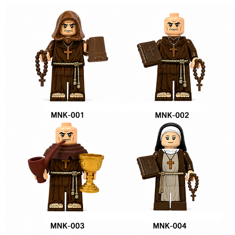 Medieval Monk Aldric Minifigs Monastery Cleric Character Religious Priest Building Block  MOC Collectible Toy Gifts Compatible MNK001 MNK002 MNK003  MNK004