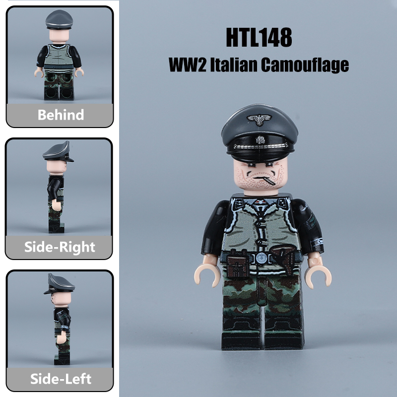 WW2 German Solider Air Force Minifigs Ground Division Italian Camouflage Uniform Building Blocks UV Printed Military Toys Gifts HTL147 HTL148