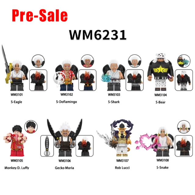 One Piece Monkey D. Luffy S-Eagle Doflamingo Shark Bear Building Block Minifigs Gecko Moria Rob Lucci S-Snake Toys Children Toys WM6231