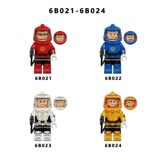City Series Sci Fi Bio Colorful Warrior Building Block Red Blue White Yellow Space Soldier Armor Helmet Action Toy MOC Gifts 6B021-024