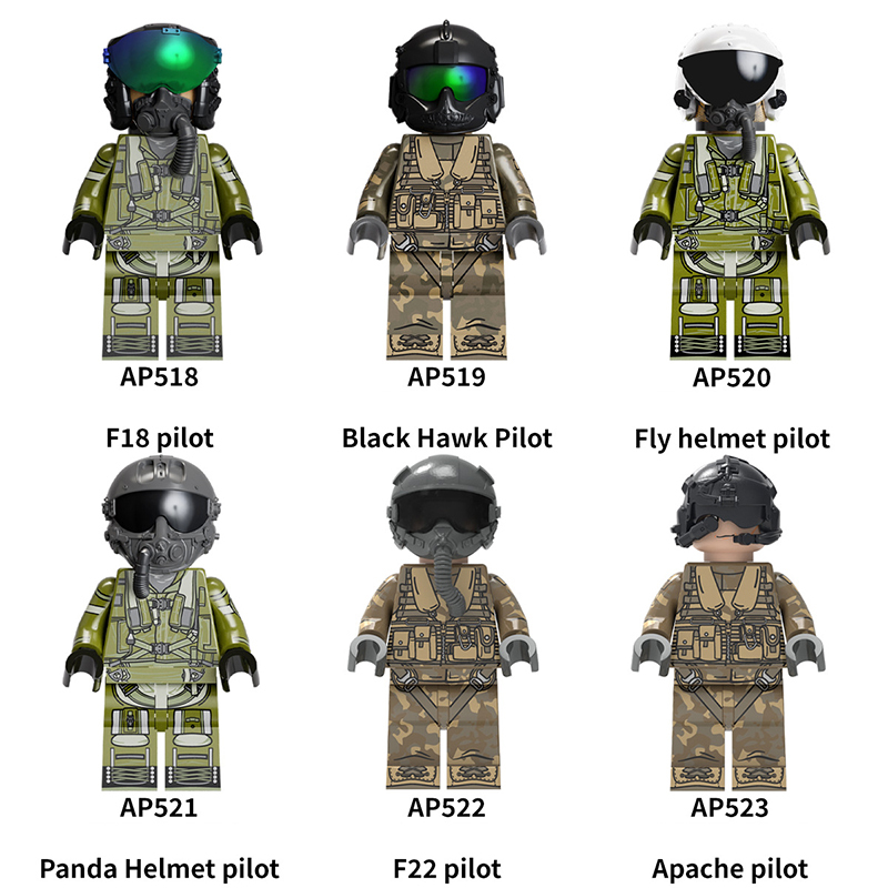 Military Pilot Special Forces f18 PILOT Minifigure Army Soldier Building Blocks Hawk Helmet Tactical Gear MOC Compatible Bricks Toy Gift AP518-523