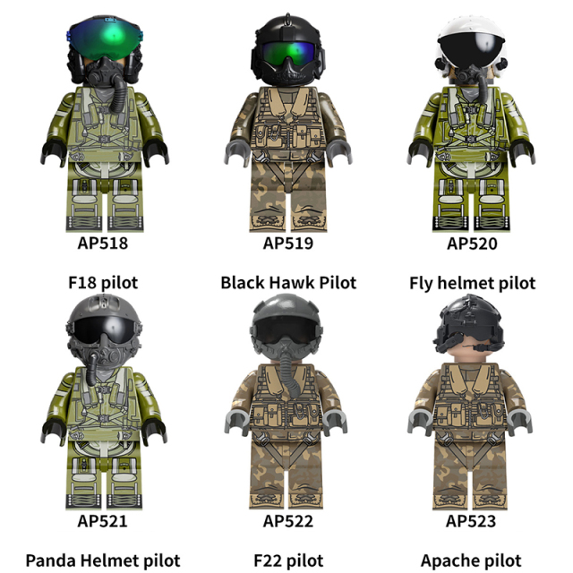 Military Pilot Special Forces f18 PILOT Minifigure Army Soldier Building Blocks Hawk Helmet Tactical Gear MOC Compatible Bricks Toy Gift AP518-523