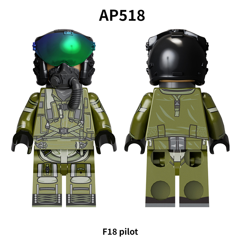 Military Pilot Special Forces f18 PILOT Minifigure Army Soldier Building Blocks Hawk Helmet Tactical Gear MOC Compatible Bricks Toy Gift AP518-523