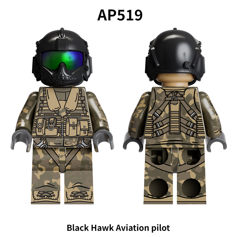 Military Pilot Special Forces f18 PILOT Minifigure Army Soldier Building Blocks Hawk Helmet Tactical Gear MOC Compatible Bricks Toy Gift AP518-523