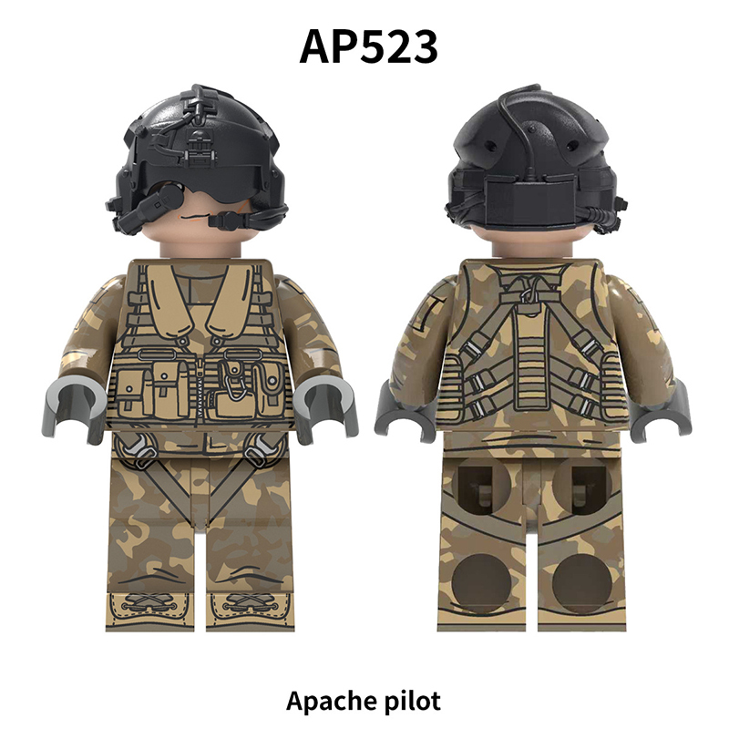 Military Pilot Special Forces f18 PILOT Minifigure Army Soldier Building Blocks Hawk Helmet Tactical Gear MOC Compatible Bricks Toy Gift AP518-523