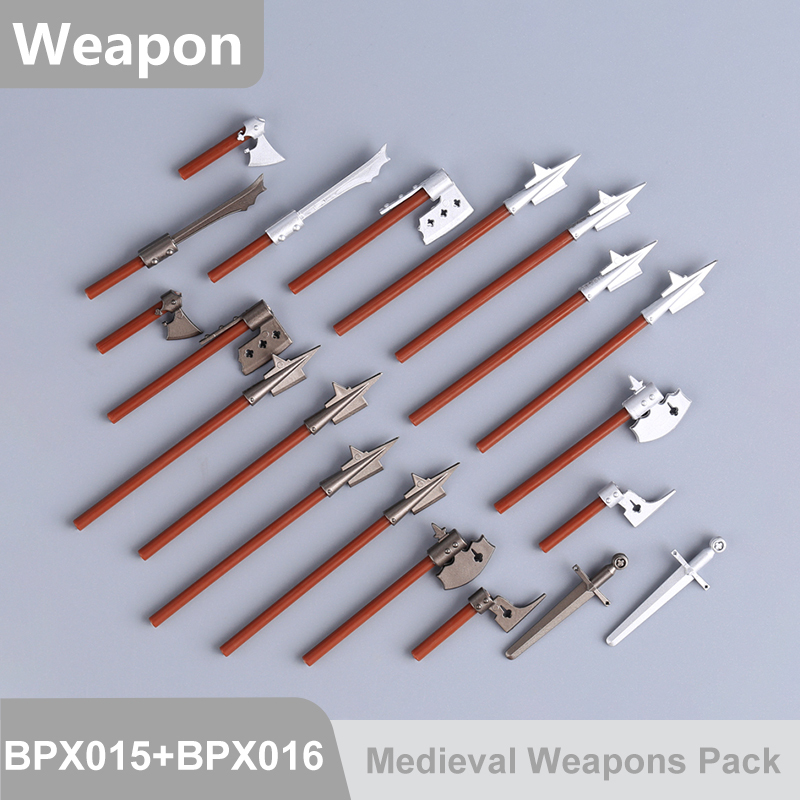 Medieval Weapons Building Block Accessories Historical Knight Minifigs Sword Axe Halberd Spear Polearm Armor Custom Toys Gifts Compatible BPX001-016