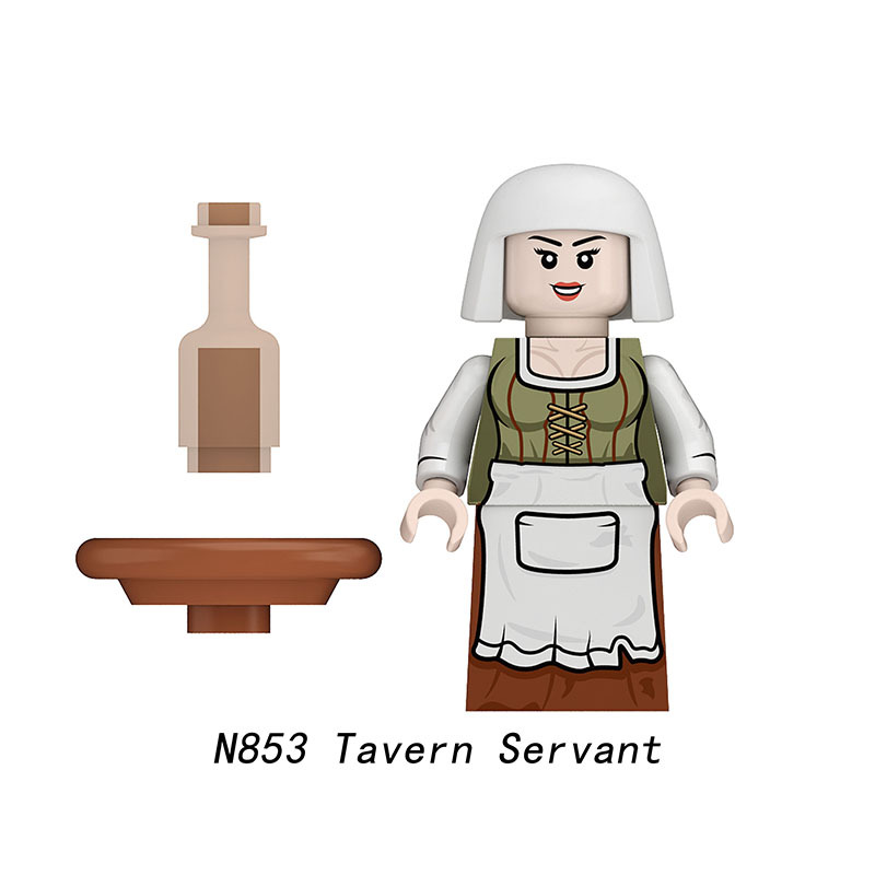 Medieval European Commoner Minifigs Building Block Farmer Blacksmith Tavern Servant Shepherd Historical Village Characters Toys Gifts N851-854