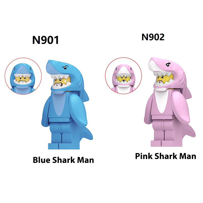 Cartoon Blue Pink Shark Minifigs Building Block Surprise Collection Character Compatible Toys Gifts N901 N902