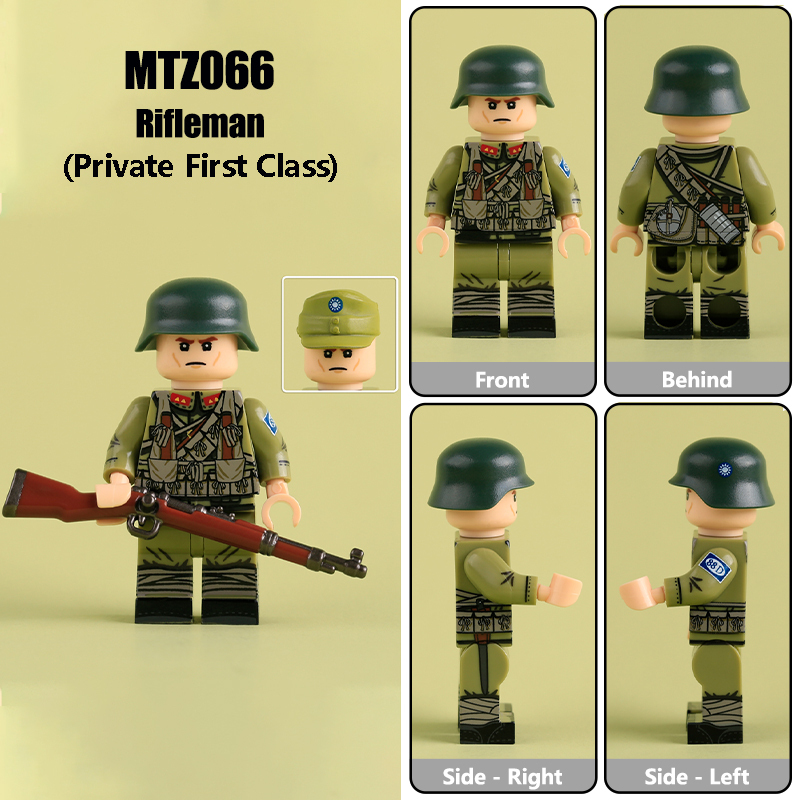 WW2 Chinese Nationalist Solider Minifigs Platoon Leader Building Block Rifleman Republic of China Army Military Collectible Toy Gifts MTZ063-066