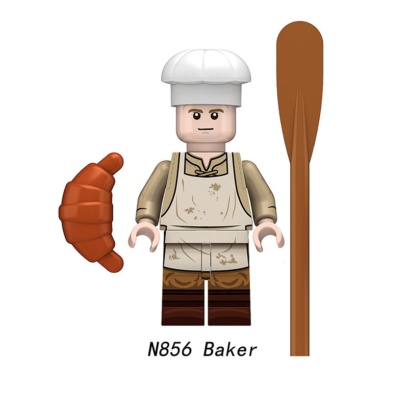 Medieval European Commoner Minifigs Building Block Sexton Baker Historical Village Fisherman Weaver Characters Toys Gifts N855-858