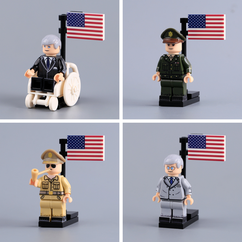 WW2 US Leaders Roosevelt Truman US President Minifig Building Block Eisenhower MacArthur Military Historical UV Printed Solider Toy Gift MTUV146-149