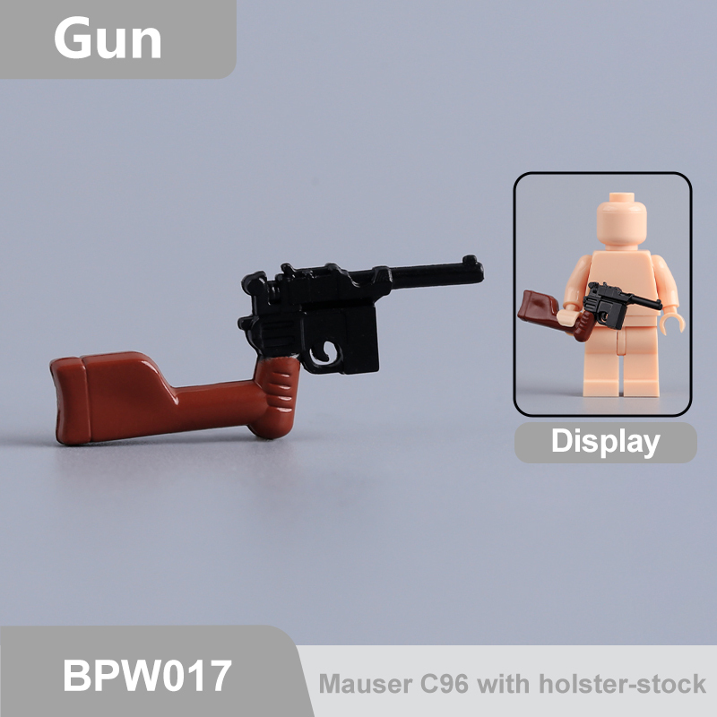 WW2 Soldier Weapon Minifigs Gun Accessories Building Blocks Mauser C96 Pistol with Holster Stock Czech ZB vz.26 Light Machine Toys Gifts BPW017 BPW018