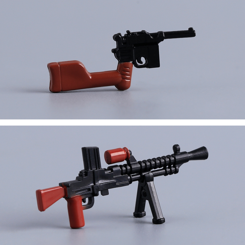 WW2 Soldier Weapon Minifigs Gun Accessories Building Blocks Mauser C96 Pistol with Holster Stock Czech ZB vz.26 Light Machine Toys Gifts BPW017 BPW018