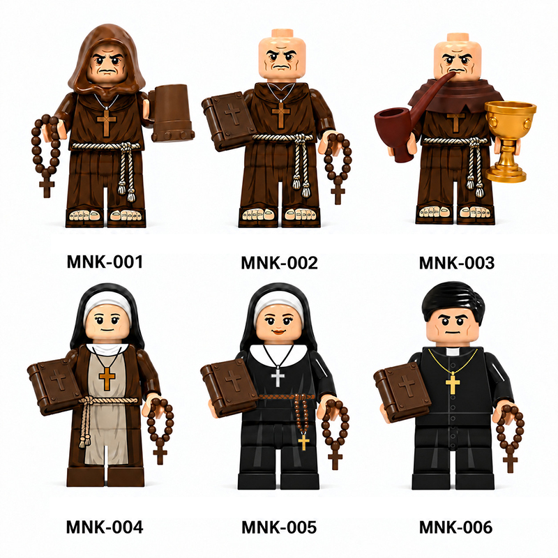 Medieval Monk Aldric Minifigs Monastery Cleric Character Religious Priest Building Block  MOC Collectible Toy Gifts Compatible MNK001-006