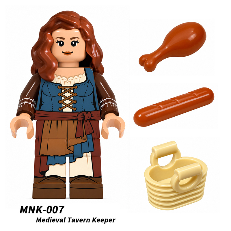 Medieval Tavern European Innkeeper Bartender Cook Landlady Minifigs Building Block Guests Castle Village MOC Children Gifts Toys MNK007