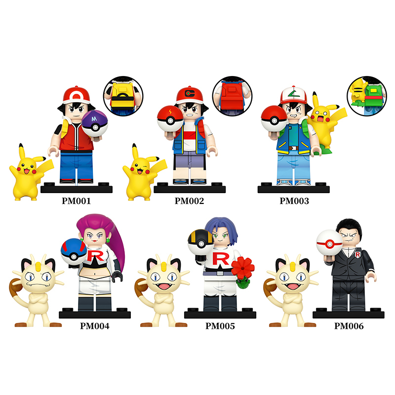 Japanese Anime Pokemon Cartoon Minifigs Building Blocks Collectible Character Assembly Cute Display Children Gifts Toys PM001-006