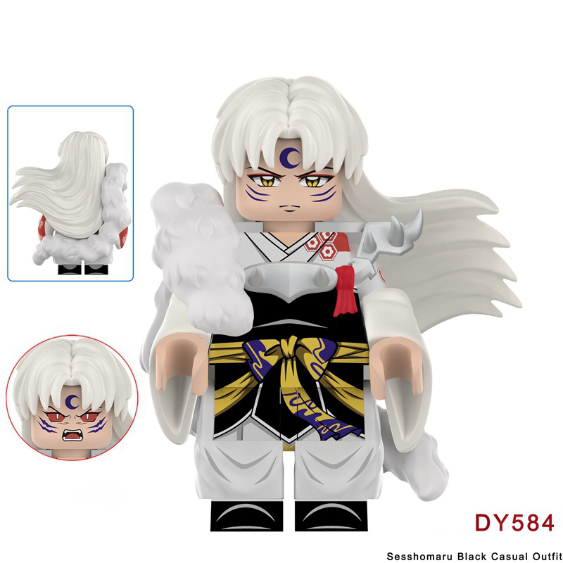 Japanese Anime Sesshomaru Battle Version Minifigs Building Block Character Collectible White Hair Armor Outfit Samurai Sword Accessory Toys Gifts DY584-587