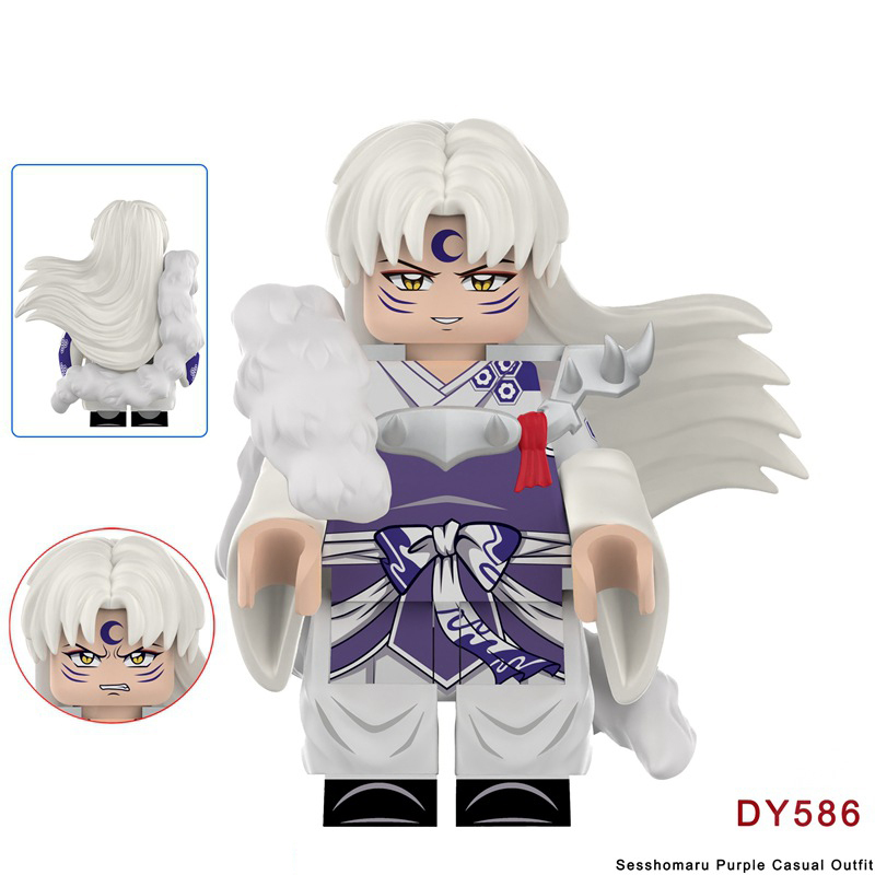 Japanese Anime Sesshomaru Battle Version Minifigs Building Block Character Collectible White Hair Armor Outfit Samurai Sword Accessory Toys Gifts DY584-587