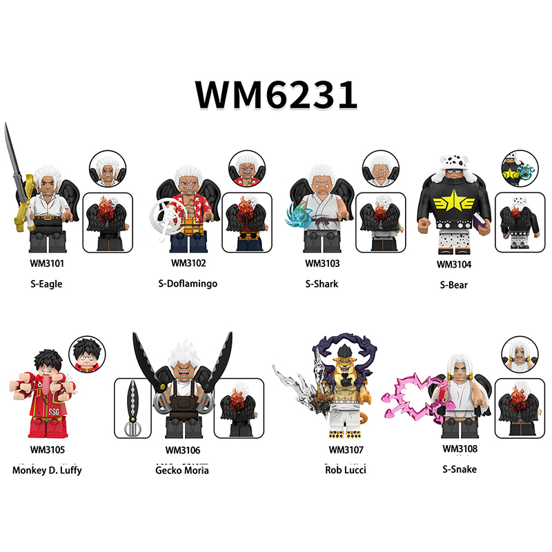 One Piece Monkey D. Luffy S-Eagle Doflamingo Shark Bear Building Block Minifigs Gecko Moria Rob Lucci S-Snake Toys Children Toys WM6231