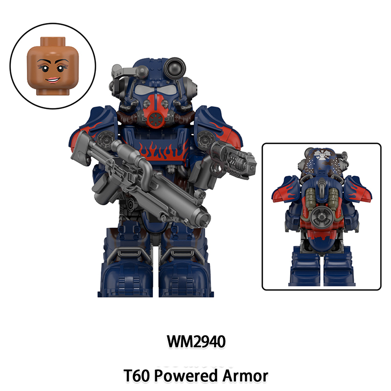 Game Radiation Fallout T60 Powered Armor Minifigs Building Block Military Mecha Weapons Helmet Alternate Armor Toys Gifts WM6211