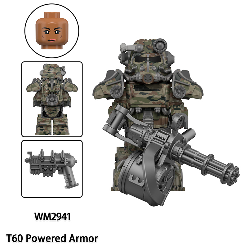 Game Radiation Fallout T60 Powered Armor Minifigs Building Block Military Mecha Weapons Helmet Alternate Armor Toys Gifts WM6211