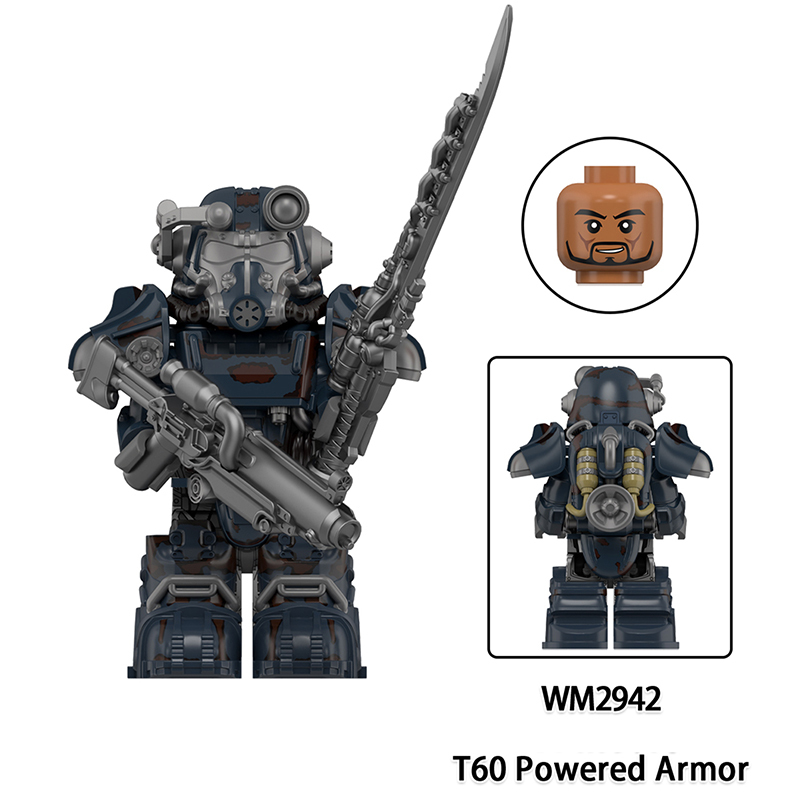 Game Radiation Fallout T60 Powered Armor Minifigs Building Block Military Mecha Weapons Helmet Alternate Armor Toys Gifts WM6211
