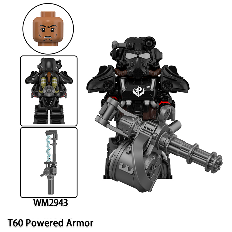 Game Radiation Fallout T60 Powered Armor Minifigs Building Block Military Mecha Weapons Helmet Alternate Armor Toys Gifts WM6211